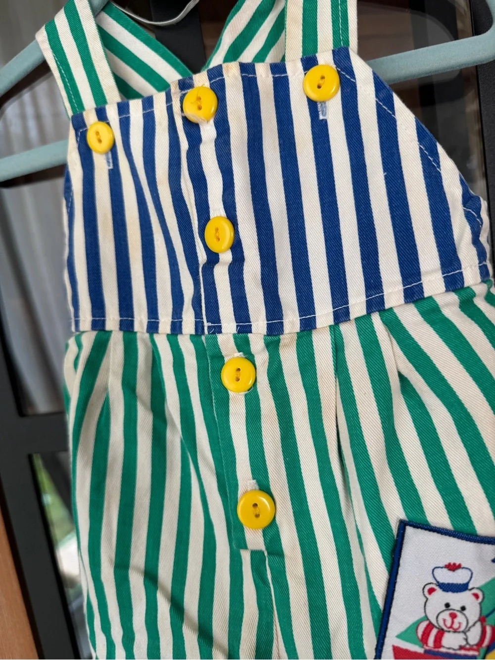 Vintage teddy bear set striped overalls romper hat sailor sailboat fishing